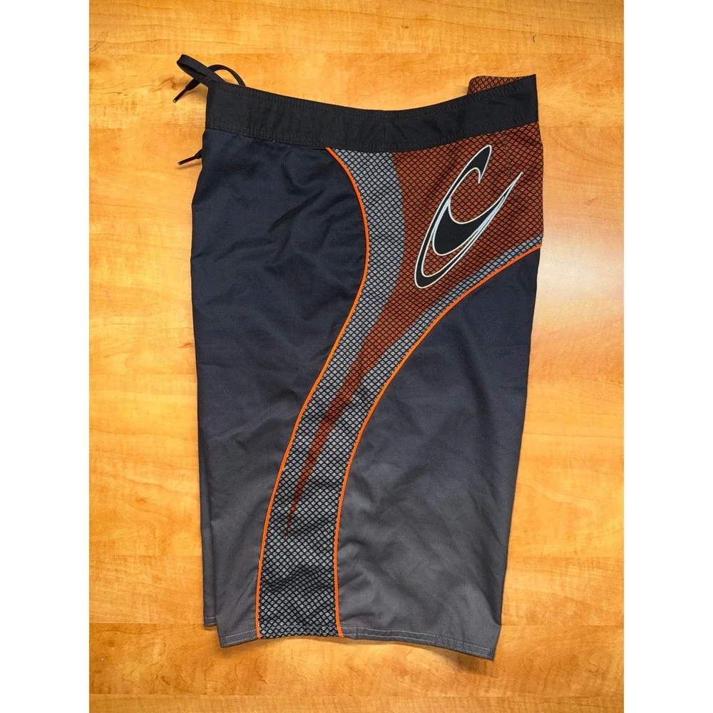 ONeill Mens Board Shorts Size 38 Grey Orange Ombre Cargo Pocket Swim‎ Trunks